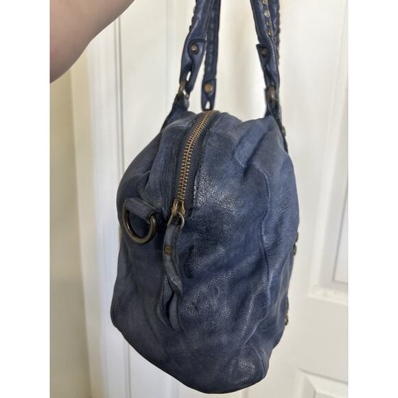 Viola Castellani Blue Leather Studded Shoulder Bag Made in Italy - Picture 5 of 8